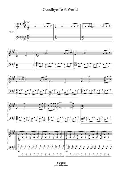 “Goodbye To A World”钢琴谱-Arranged by Project-免费下载-天天钢琴