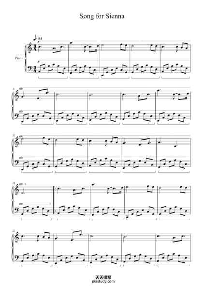 “Song for Sienna”钢琴谱-Brian Crain-免费下载-天天钢琴