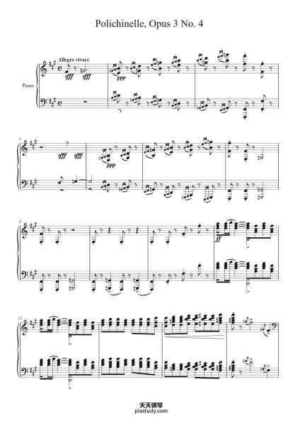 “Polichinelle in F-sharp Minor, Op. 3, No. 4”钢琴谱-Sergei Rachmaninov, Op. 3, No. 4-免费下载-天天钢琴