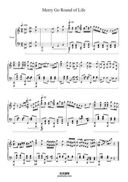 “Merry-Go-Round of Life”钢琴谱-Joe Hisaishi-免费下载-天天钢琴