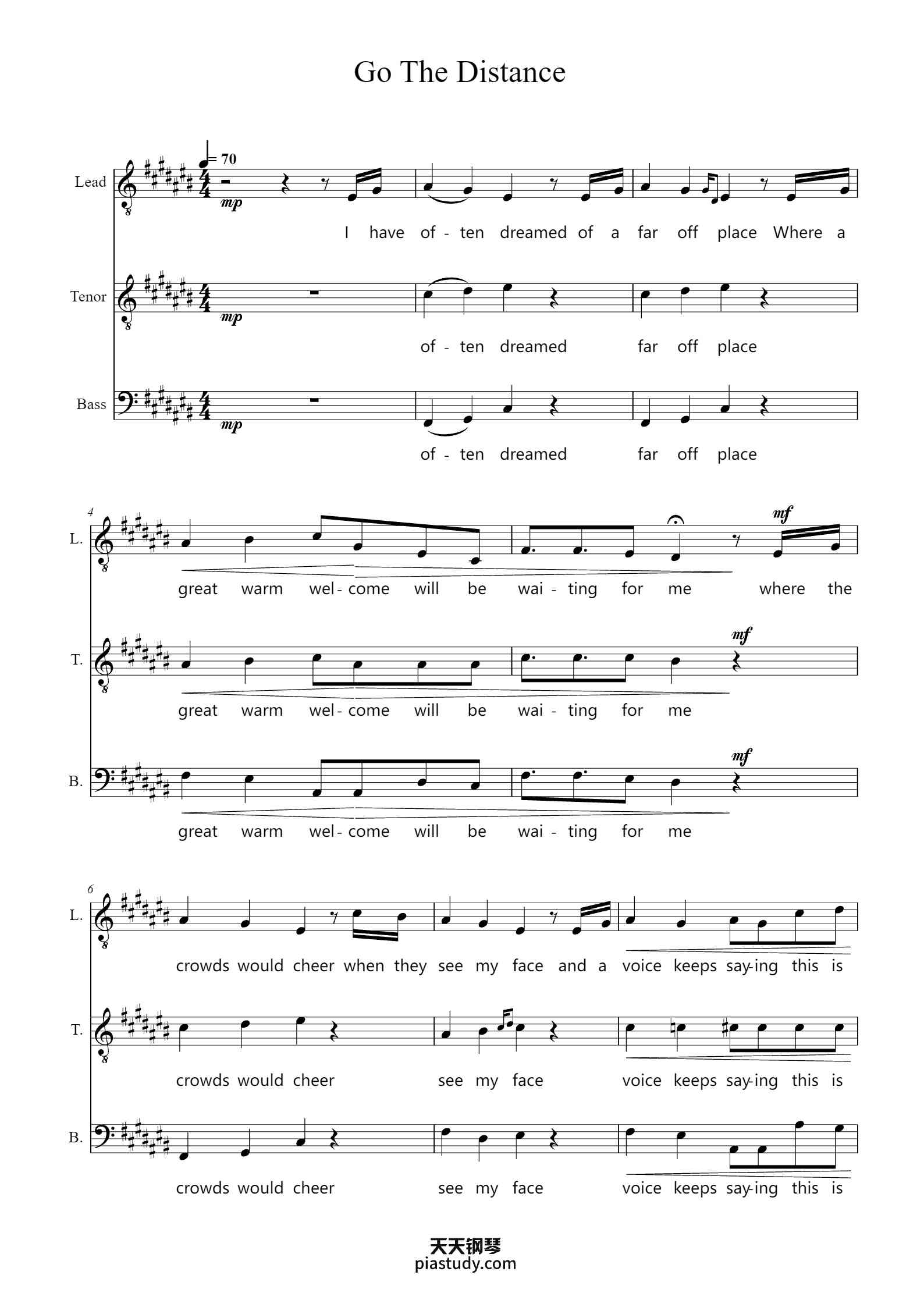 Go The Distance钢琴谱 - Alan Menken - free piano sheet music - PiaNoproblem