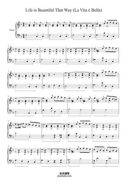 “Life is Beautiful That Way (La Vita è Bella)”钢琴谱-Piovani
Arr: GC
-免费下载-天天钢琴