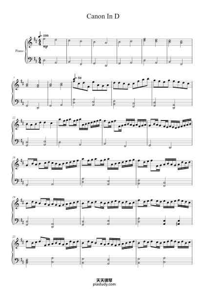 “Canon in D”钢琴谱-Johann Pachelbel-免费下载-天天钢琴