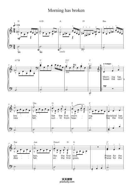 “Morning has broken”钢琴谱-Words by Eleanor Farjeon
Music by Cat Stevens
Arr.: Hans-Günter Heumann-免费下载-天天钢琴