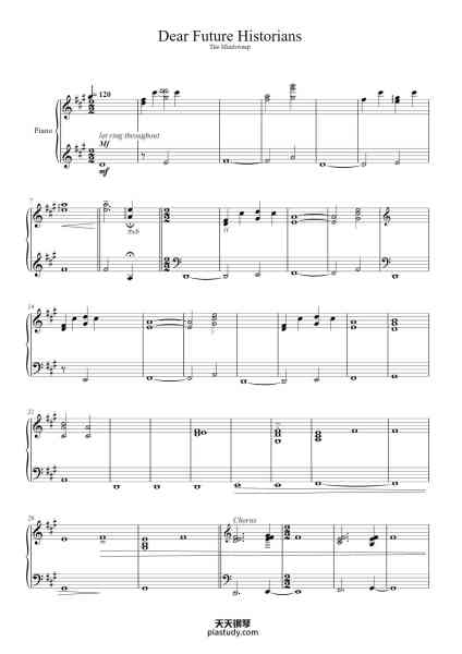 “Dear Future Historians”钢琴谱-Music by Enter Shikari, arranged by Tom Day-免费下载-天天钢琴