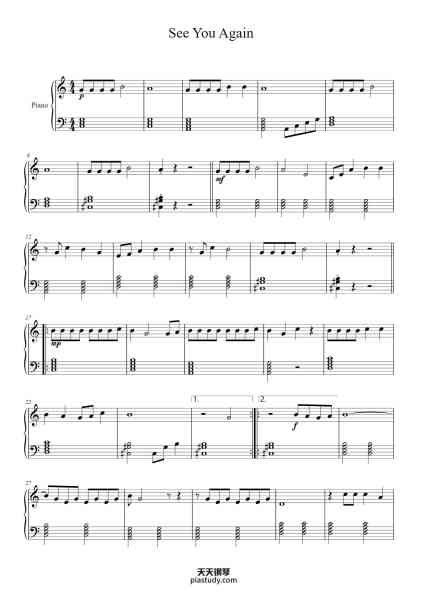 “See You Again”钢琴谱-TYLER THE CREATOR 
Arr. Megan Kruitbosch
-免费下载-天天钢琴