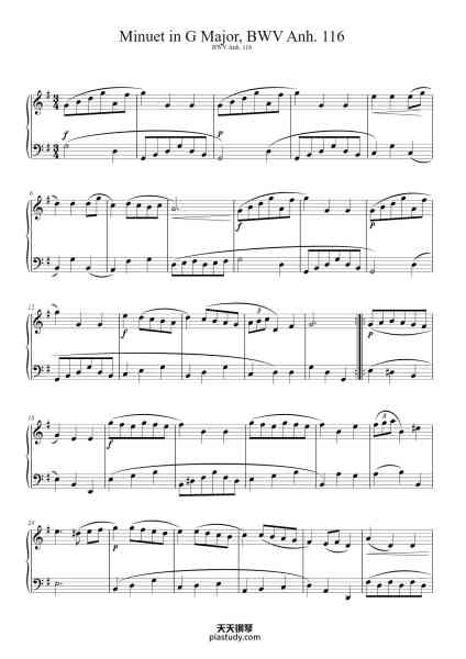 “Minuet in G Major, BWV Anh. 116”钢琴谱-Johann Sebastian Bach
(1685 - 1750)-免费下载-天天钢琴