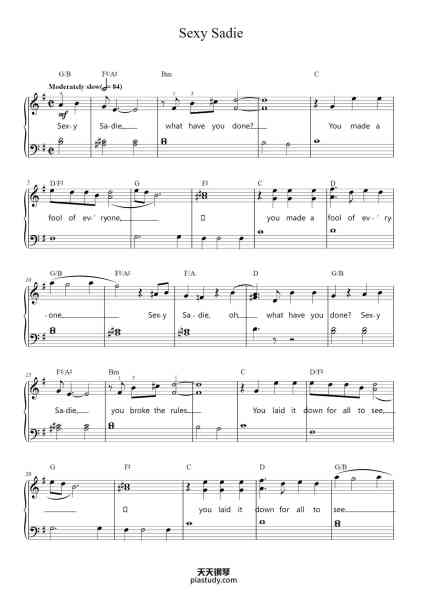 “Sexy Sadie”钢琴谱-Words and Music by JOHN LENNON
and PAUL McCARTNEY-免费下载-天天钢琴