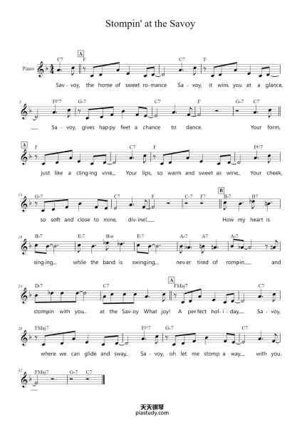 “Stompin' at the Savoy”钢琴谱-Edgar Sampson-免费下载-天天钢琴