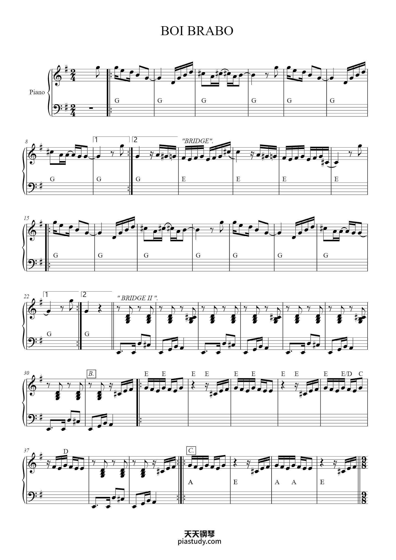 'BOI BRABO' - Piano Sheet Music By RAUL DE SA | TOPiano