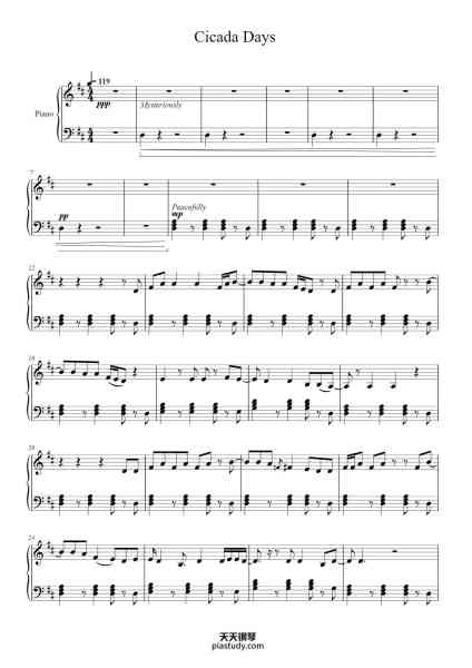 “Cicada Days”钢琴谱-Piano Transcription By: Me-免费下载-天天钢琴