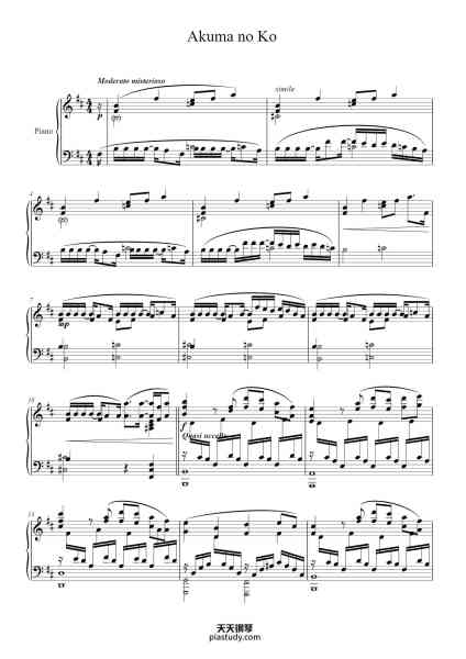 “Akuma no Ko”钢琴谱-Tersing Bardnold-免费下载-天天钢琴