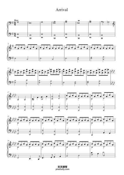 “Arrival”钢琴谱-Arranged by Adam Rack-免费下载-天天钢琴