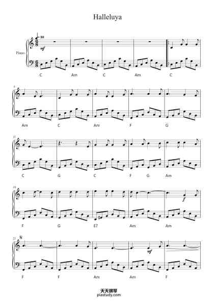 “Halleluya”钢琴谱-Leonard Cochen-免费下载-天天钢琴