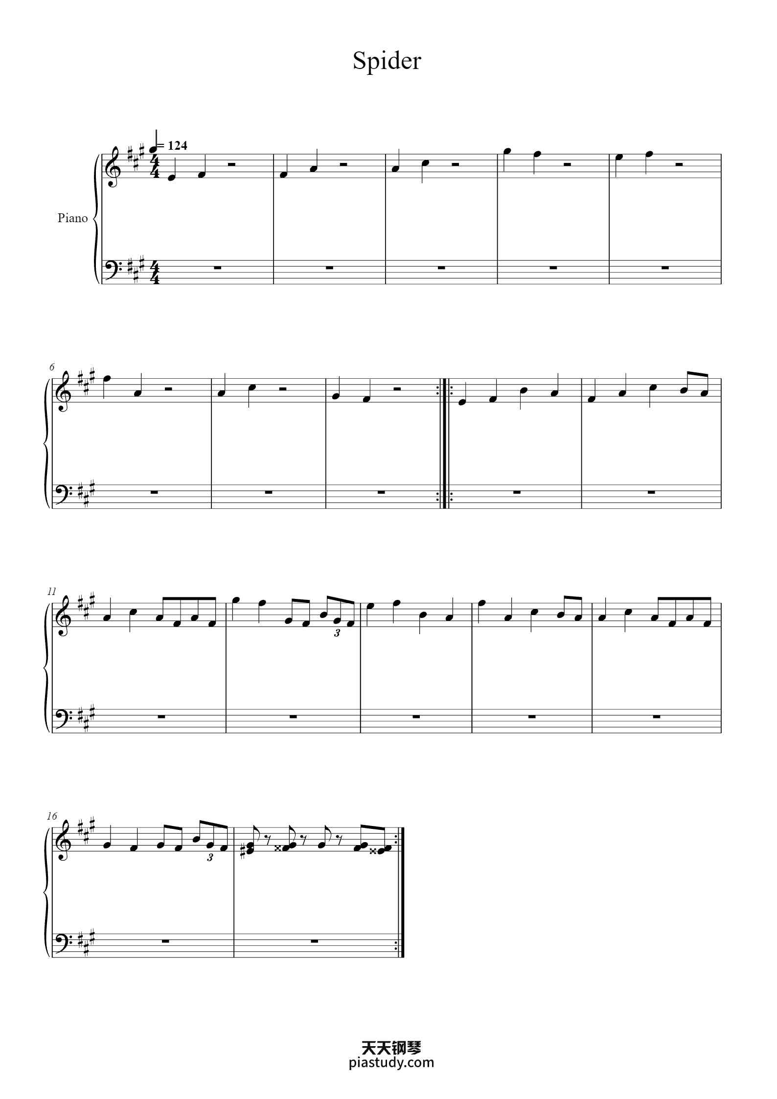 Music Note Spider 'Spider' - Piano Sheet Music By xxx | TOPiano