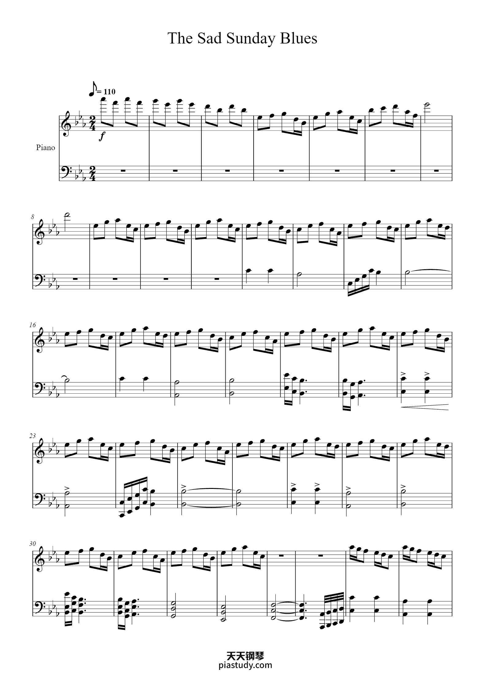 'The Sad Sunday Blues' - Piano Sheet Music By Hawkthorne Mariner | TOPiano