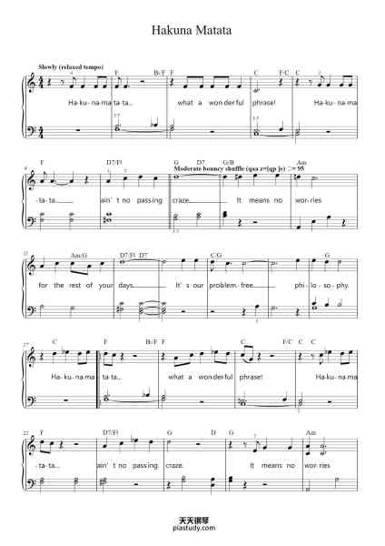“Hakuna Matata”钢琴谱-Traditional-免费下载-天天钢琴