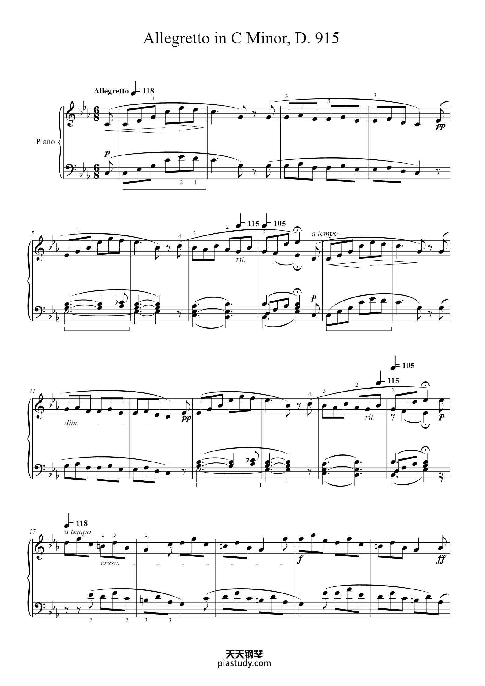 Allegretto in C Minor, D. 915钢琴谱 - Franz Schubert - free piano sheet ...