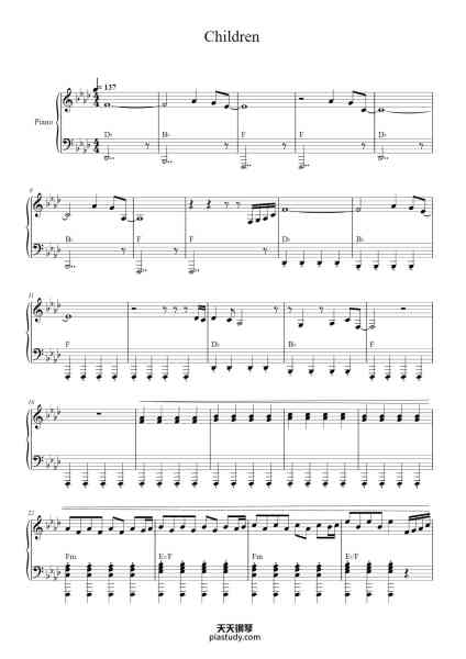 “Children”钢琴谱-Robert Miles-免费下载-天天钢琴