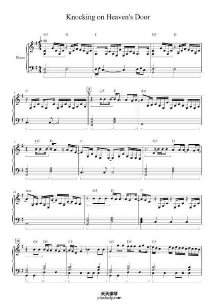 “Knocking on Heaven's Door”钢琴谱-Guns N' Roses-免费下载-天天钢琴