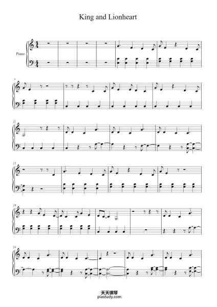 “King and Lionheart”钢琴谱-Of Monsters and Men-免费下载-天天钢琴