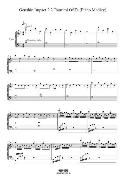 “Genshin Impact 2.2 Tsurumi OSTs (Piano Medley)”钢琴谱-Fowter Brookecooke-免费下载-天天钢琴