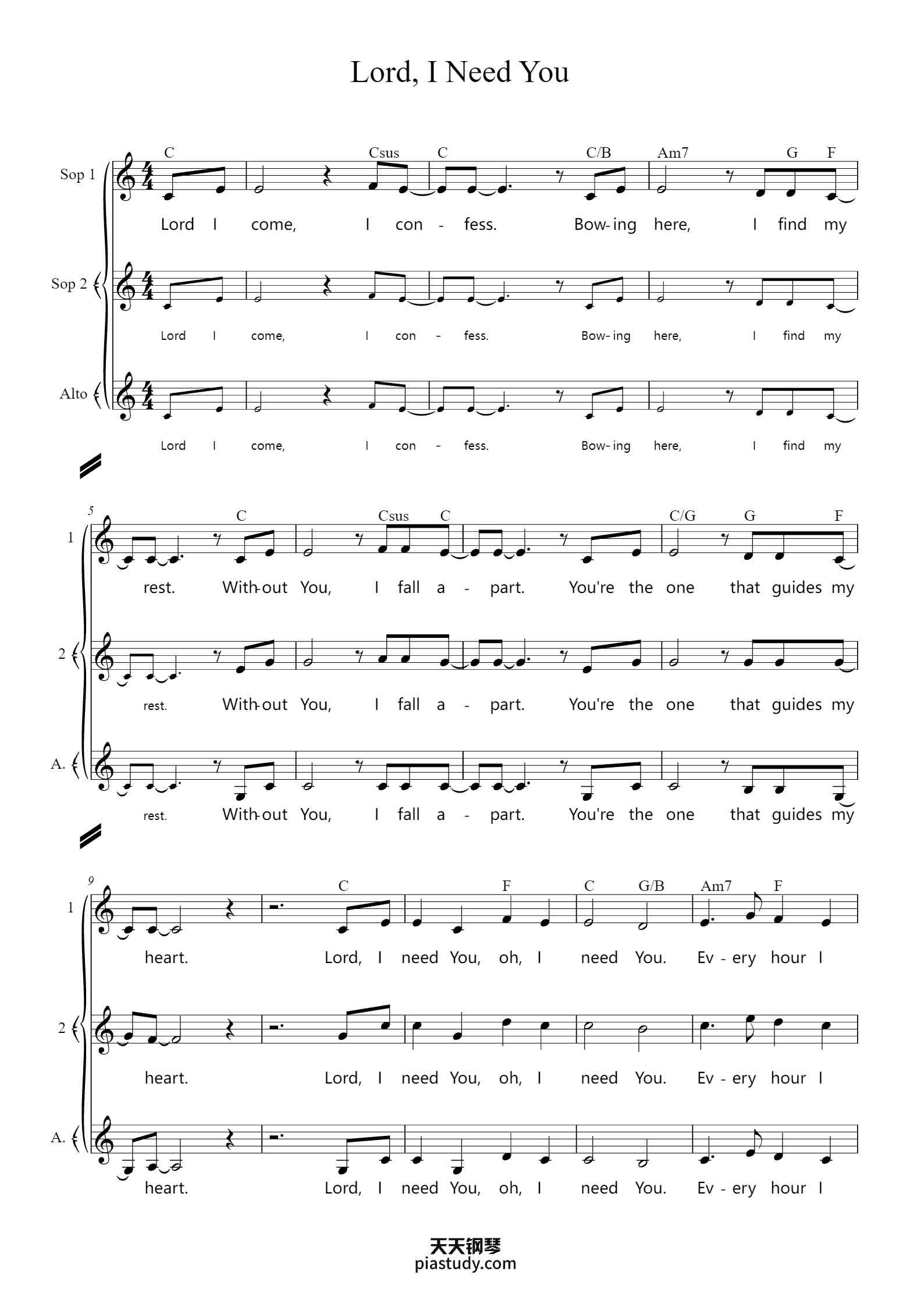 Lord, I Need You钢琴谱 - Matt Maher - free piano sheet music - PiaNoproblem