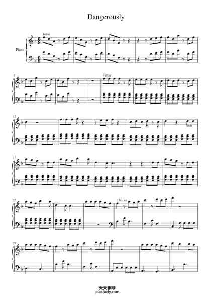 “Dangerously”钢琴谱-Arranged by Jason Huang-免费下载-天天钢琴