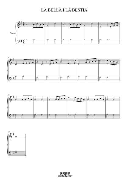 “La Bella y La Bestia”钢琴谱-Alan Menken-免费下载-天天钢琴