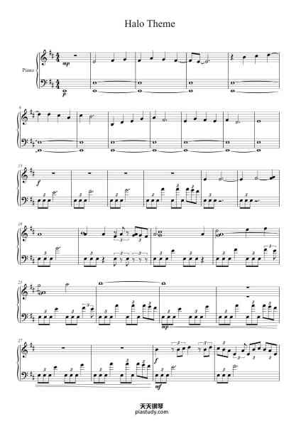 “Halo Theme”钢琴谱-Arranged by Joshua Shallita-免费下载-天天钢琴