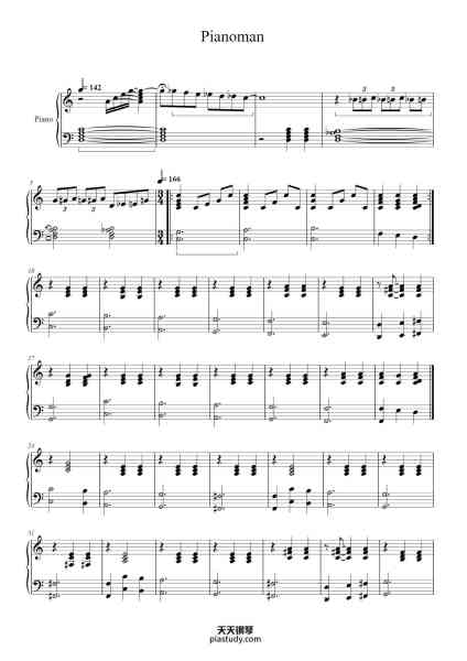 “Pianoman”钢琴谱-billyjoel-免费下载-天天钢琴