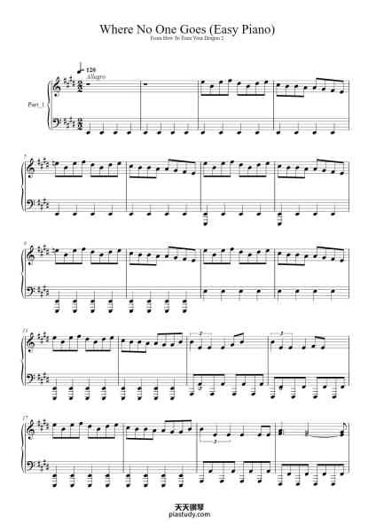 “Where No One Goes (Easy Piano)”钢琴谱-Misc Soundtrack-免费下载-天天钢琴