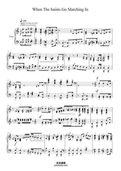 “When The Saints Go Marching In”钢琴谱-Louis Armstrong-免费下载-天天钢琴
