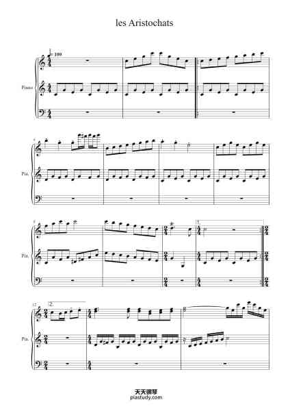 “les Aristochats”钢琴谱-Sherman Bros-免费下载-天天钢琴