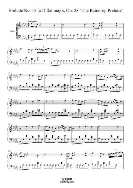 “Prelude No. 15 in D flat major, Op. 28 "The Raindrop Prelude"”钢琴谱-Fryderyk Chopin-免费下载-天天钢琴