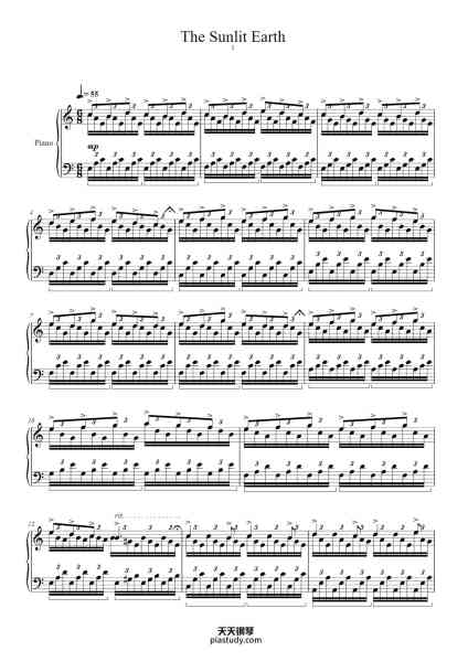 “The Sunlit Earth”钢琴谱-Composed by Kow Otani Arranged by Daniel Major-免费下载-天天钢琴