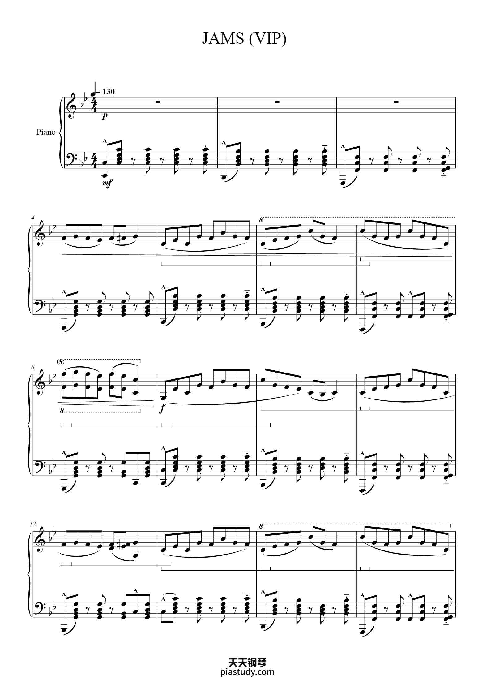 JAMS (VIP)钢琴谱 - Fishcracks - free piano sheet music - PiaNoproblem