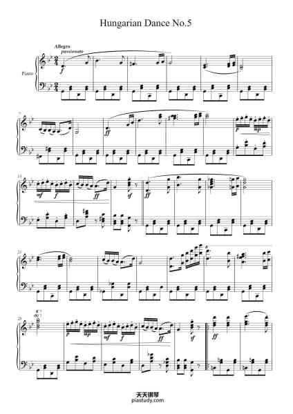 “Hungarian Dance No.5”钢琴谱- Johannes Brahms
(1833-1897)-免费下载-天天钢琴