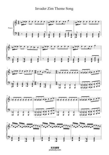 “Invader Zim Theme Song”钢琴谱-Mark Tortorici-免费下载-天天钢琴