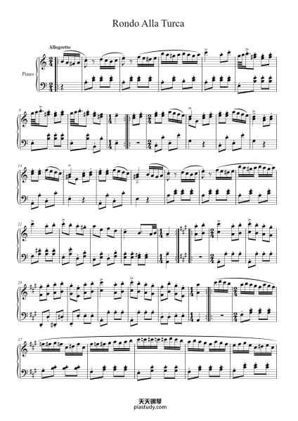 “Rondo Alla Turca from Piano Sonata No. 11 in A Major, K. 331: III. Allegretto”钢琴谱-Wolfgang Amadeus Mozart-免费下载-天天钢琴