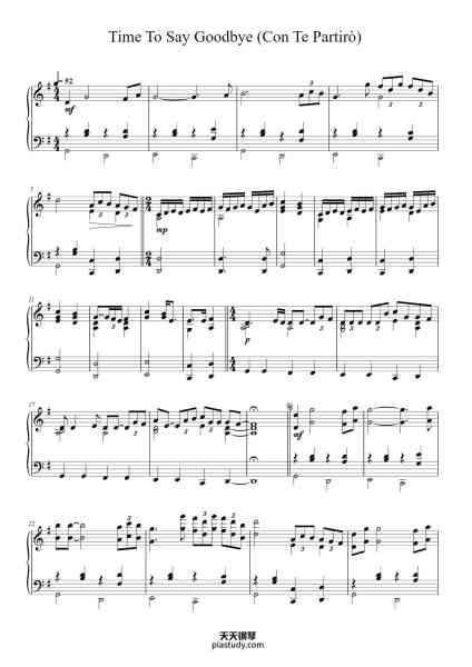 “Time To Say Goodbye (Con Te Partiro)”钢琴谱-Words by Lucio Quarantotto & Frank Peterson 
Music by Francesco Sartori-免费下载-天天钢琴