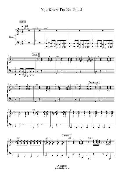 “You Know I'm No Good”钢琴谱-James Wright-免费下载-天天钢琴
