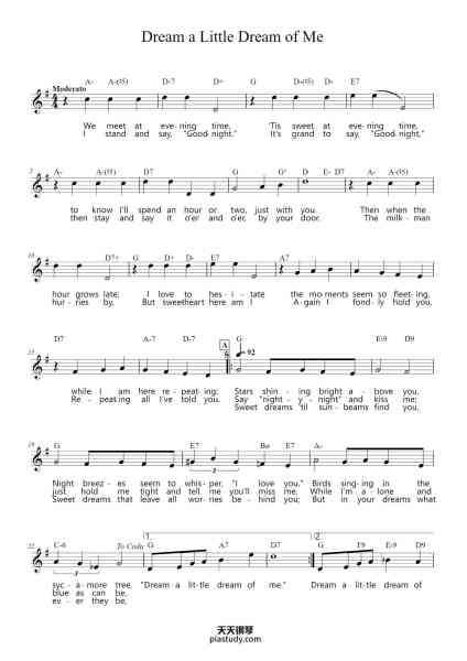 “Dream a Little Dream of Me”钢琴谱-Wilbur Schwand and Fabian Andre-免费下载-天天钢琴