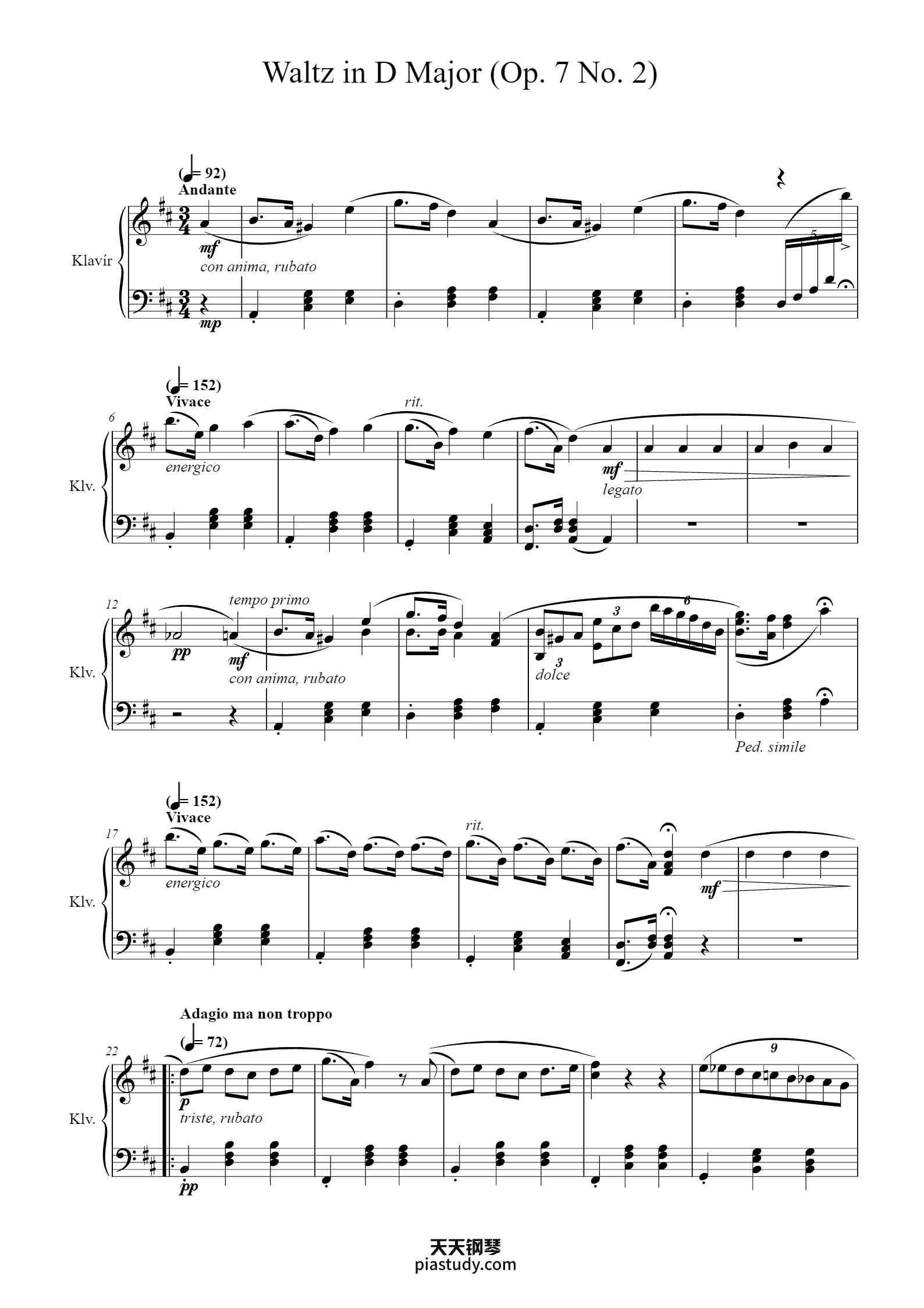 Waltz in D Major, Op. 7 No. 2钢琴谱 - Colty - free piano sheet music ...