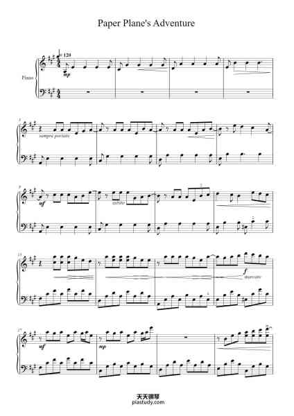 “Paper Plane's Adventure”钢琴谱-Vanros Kloud-免费下载-天天钢琴