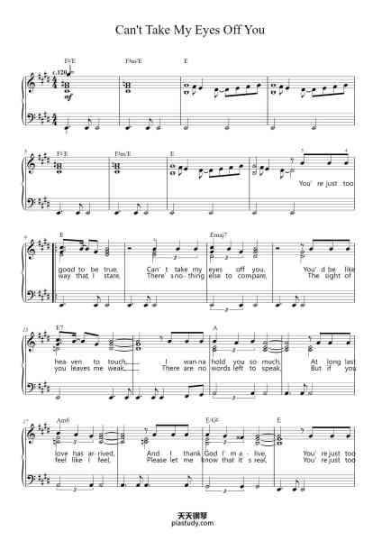 “Can't Take My Eyes Off You”钢琴谱-Words and Music by Bob Crewe and Bob Gaudio-免费下载-天天钢琴