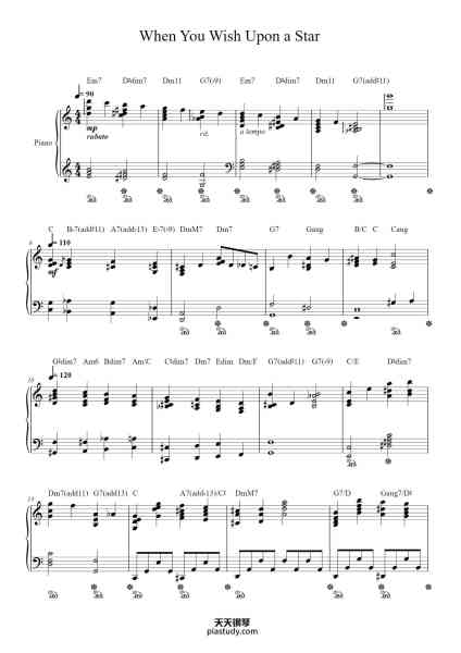 “When You Wish Upon a Star”钢琴谱-Music by:
Leigh Harline-免费下载-天天钢琴