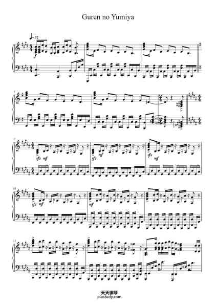 “Guren no Yumiya”钢琴谱-Funkelroy Shawwright-免费下载-天天钢琴