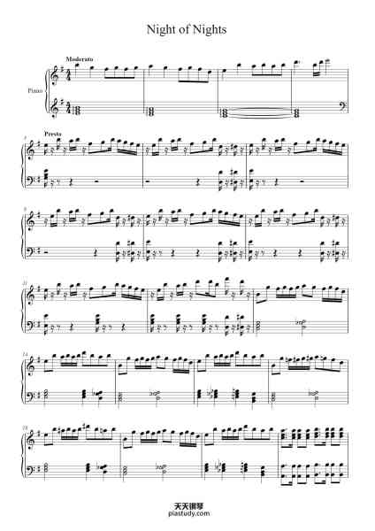 “Night of Nights”钢琴谱-Arr. Christian Brennan-免费下载-天天钢琴