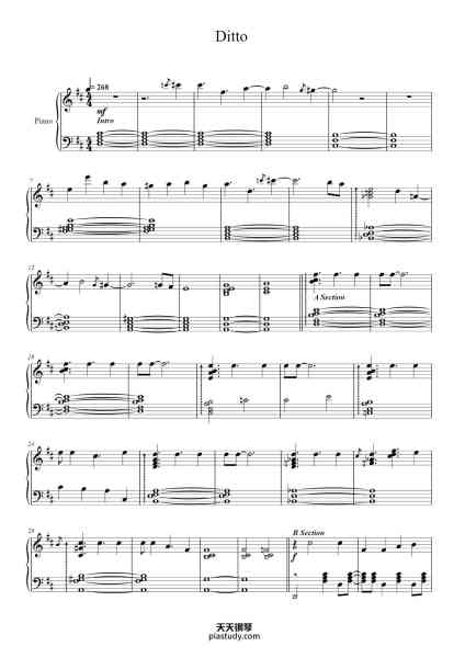 “Ditto”钢琴谱-Ylva Dimberg-免费下载-天天钢琴
